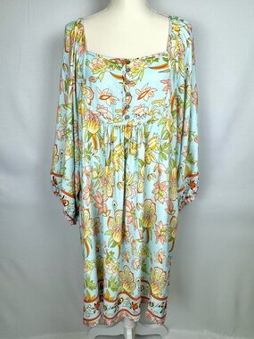 NWT Easel Long Sleeve Lightweight Babydoll Dress Boho Pastel Floral Pockets 3X